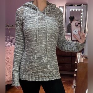 Marled Knit Hooded Sweater with Front Pockets